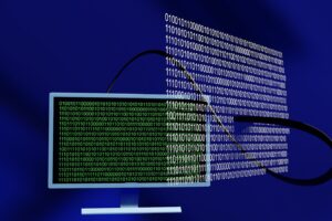 a computer monitor with a lot of code on it